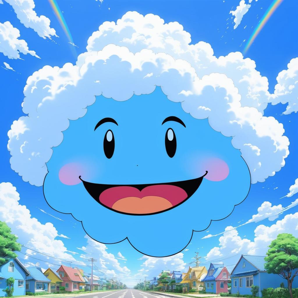 Whimsical Cloud with Cheerful Face