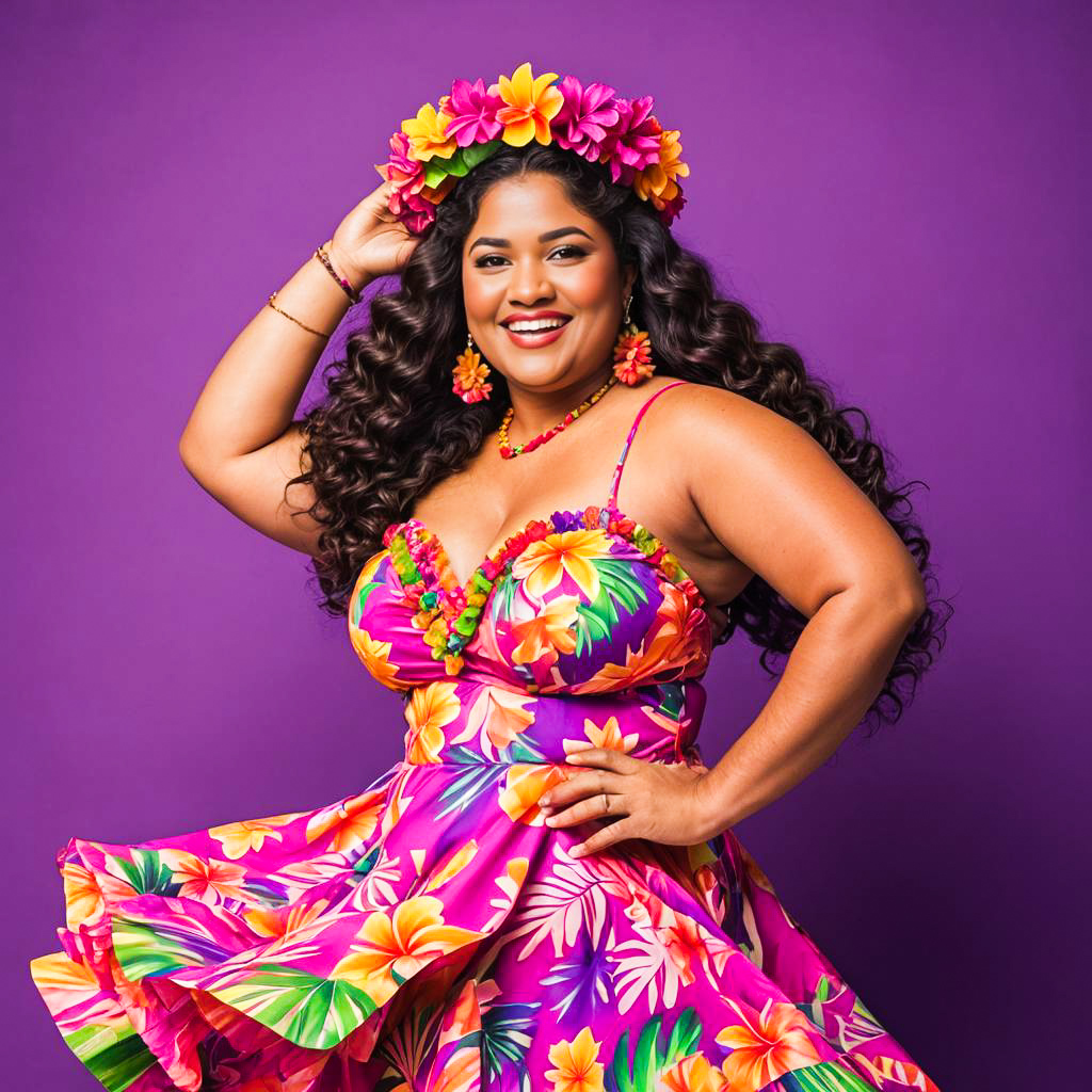 Joyful Hula Dancer in Tropical Setting