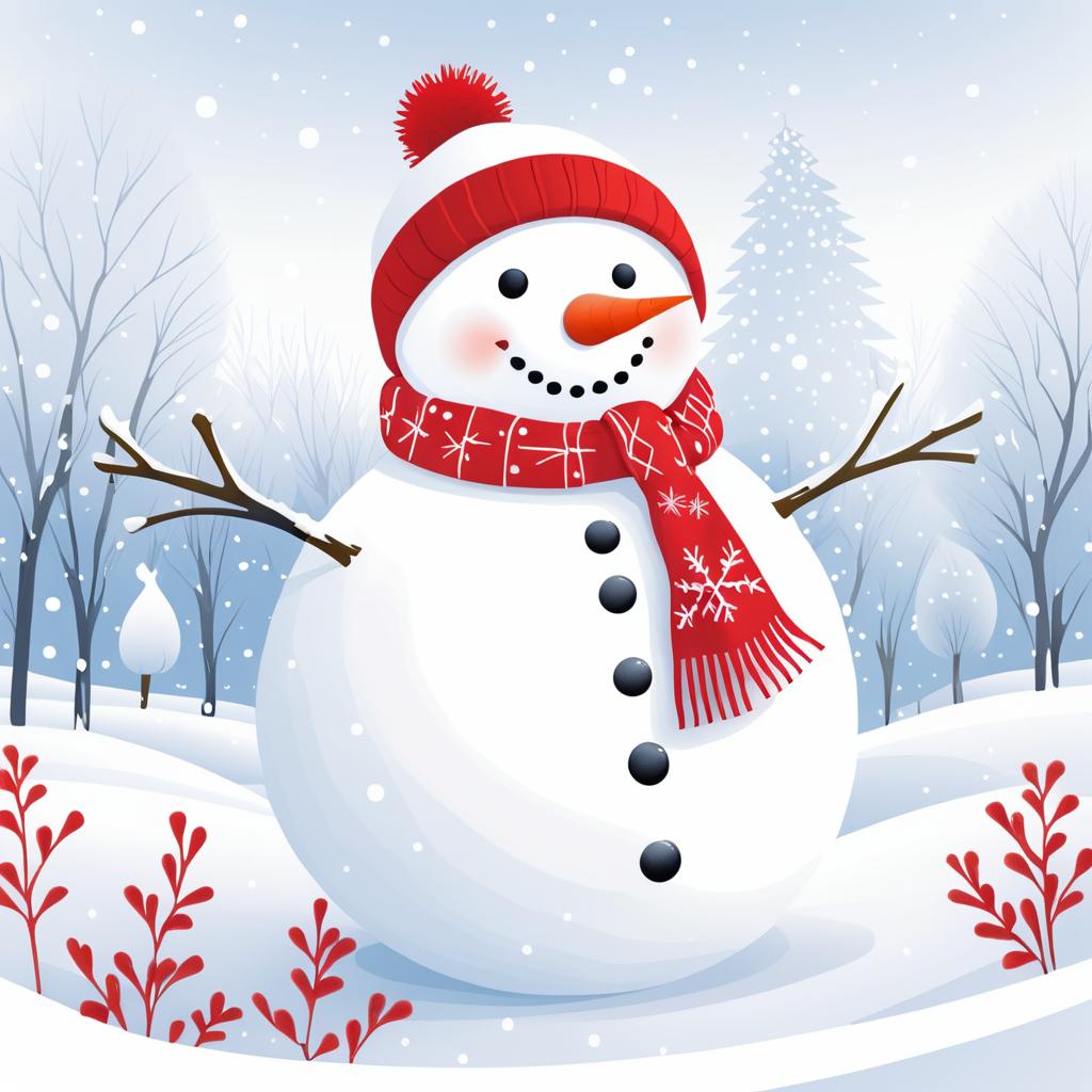 Cozy Snowman in Winter Wonderland Illustration