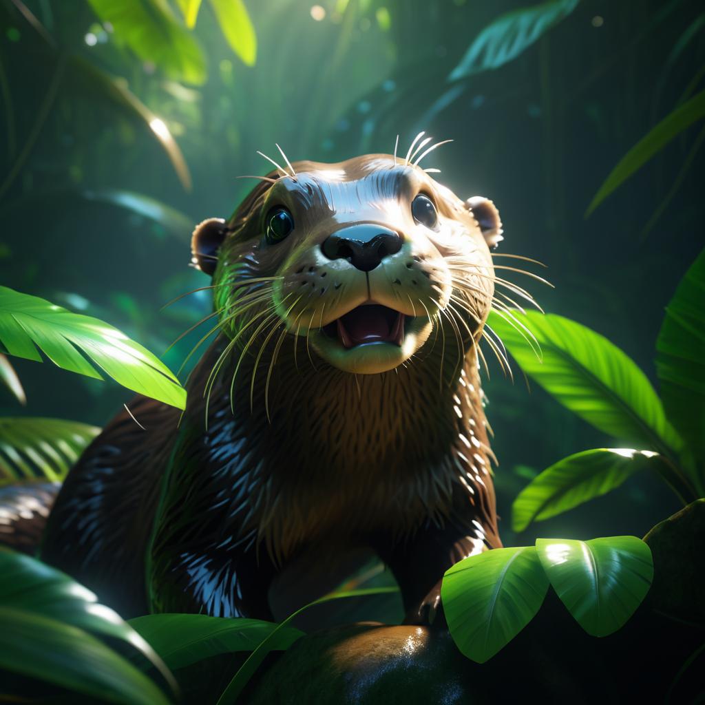 Playful Otter Portrait in Jungle Light