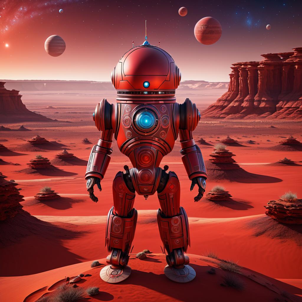 Droid in Martian Landscape with Symbolism