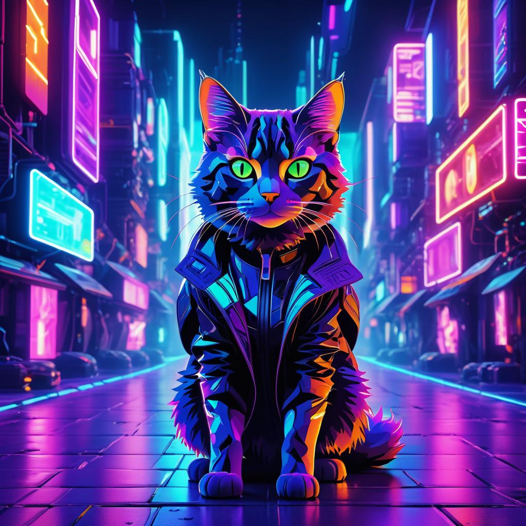 Cyberpunk Cat in a Futuristic City