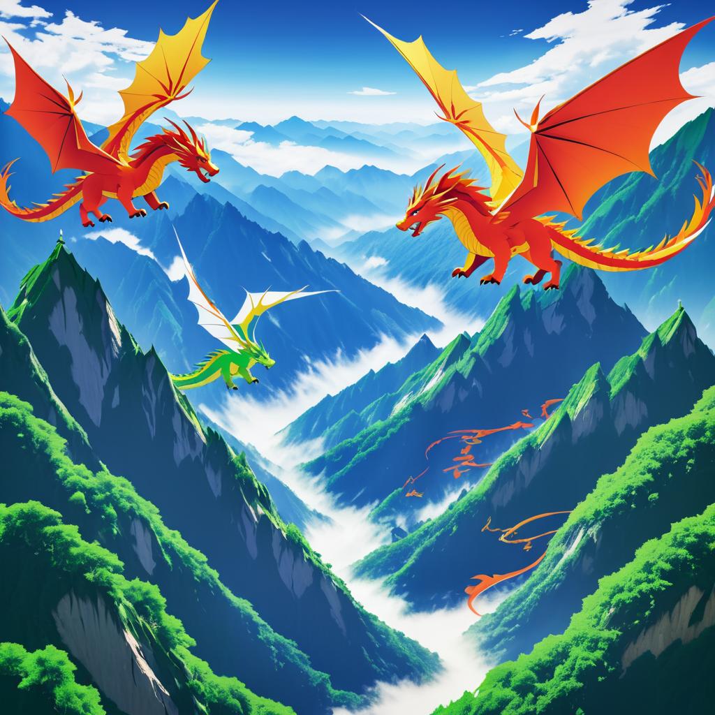 Anime Dragons Soaring Over Majestic Peaks