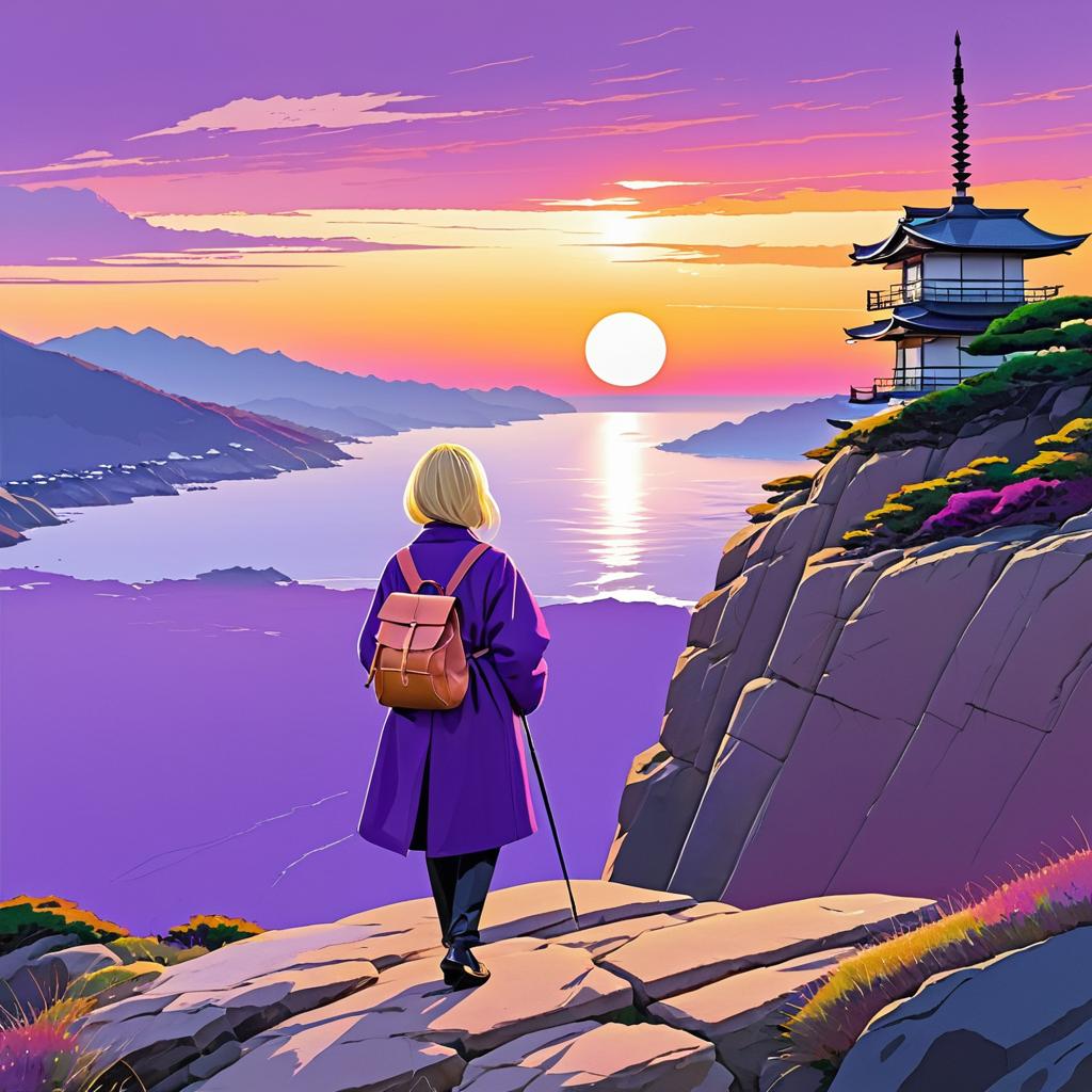 Sunset View: Modern Woman on Cliff