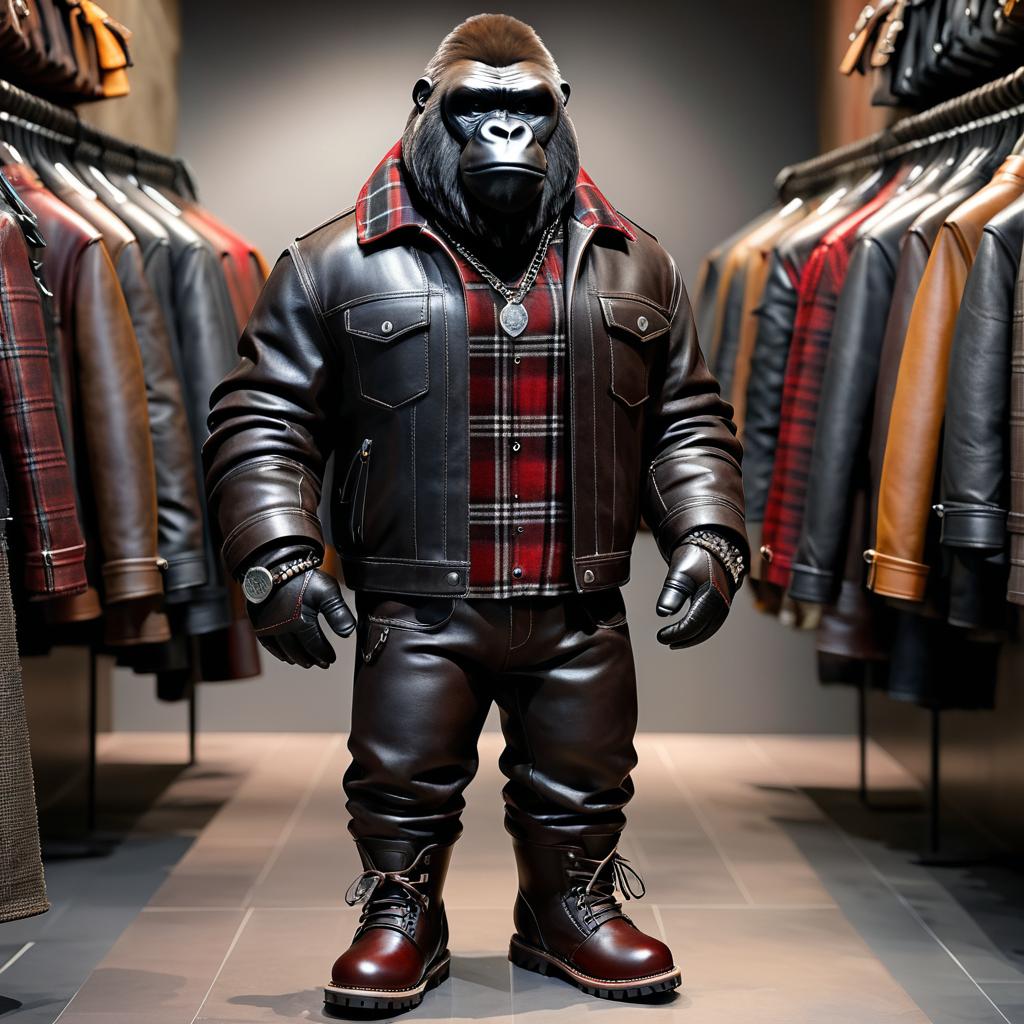 Sophisticated Gorilla in Leather Attire