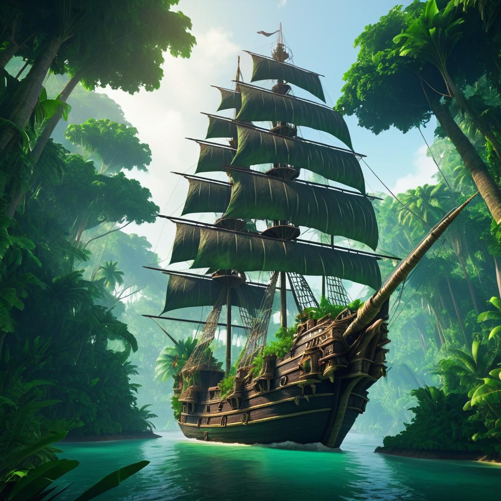 Epic Pirate Ship Surrounded by Jungle