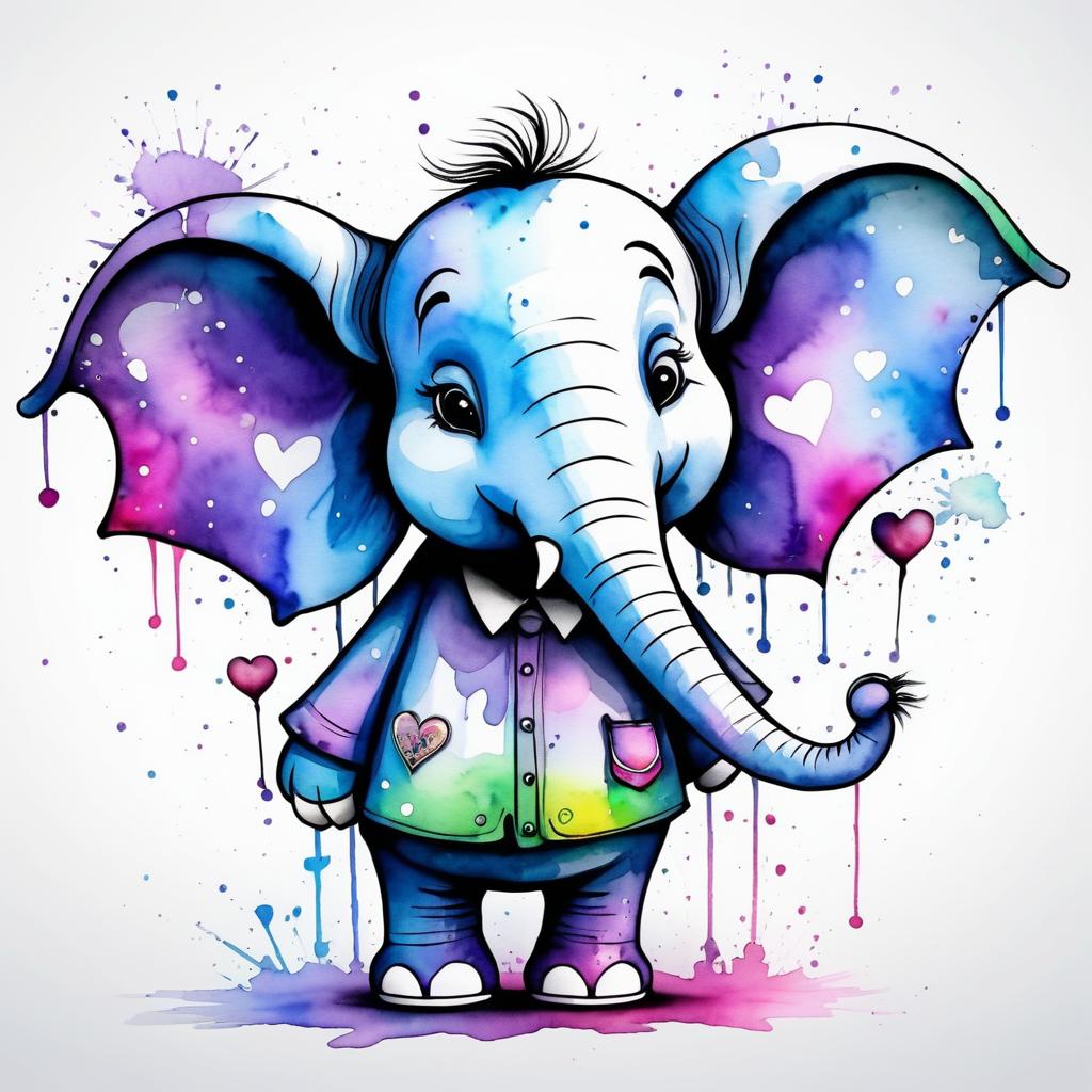 Whimsical Tim Burton Elephant Sending Love