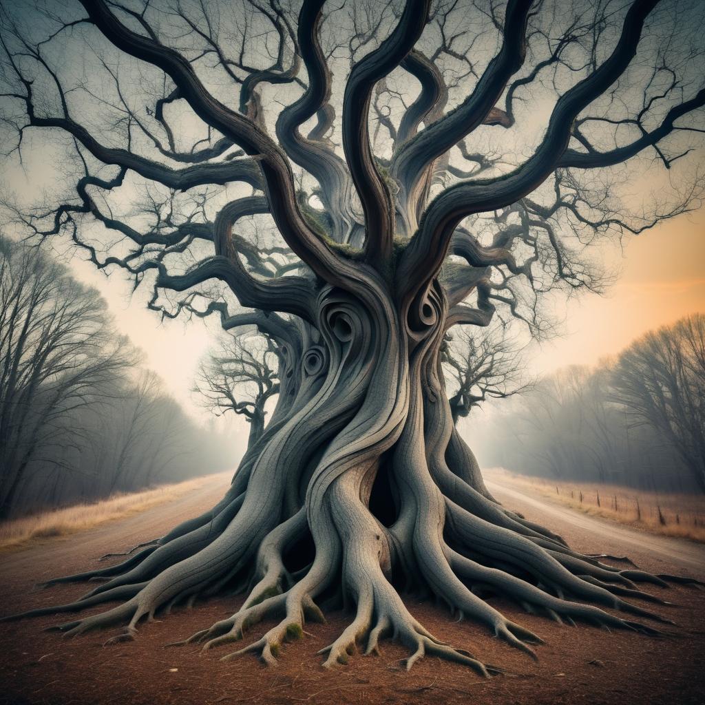 Surreal Twisted Tree with Warped Anatomy