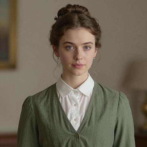 Portrait of Young Woman in Victorian Style Dress