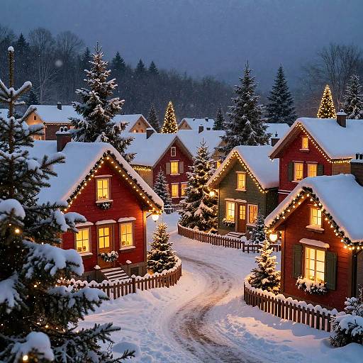 Cozy Snowy Christmas Village Twilight