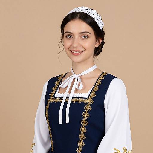 Young Woman in Traditional Navy Dress