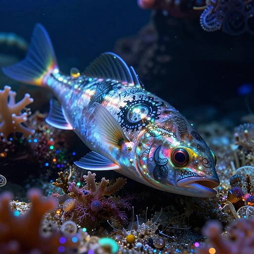 Cyberpunk Angler Skeleton with Bioluminescent Tattoos