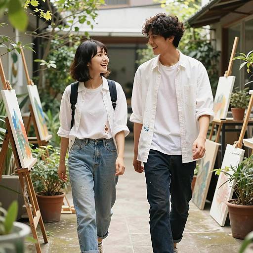 Young Artists Stroll in Studio Garden