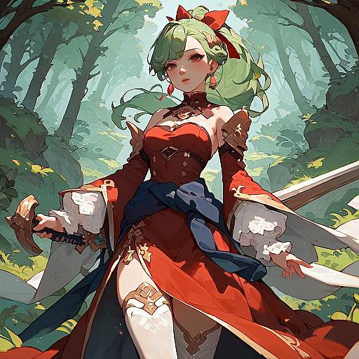 Anime Girl with Sword in Forest