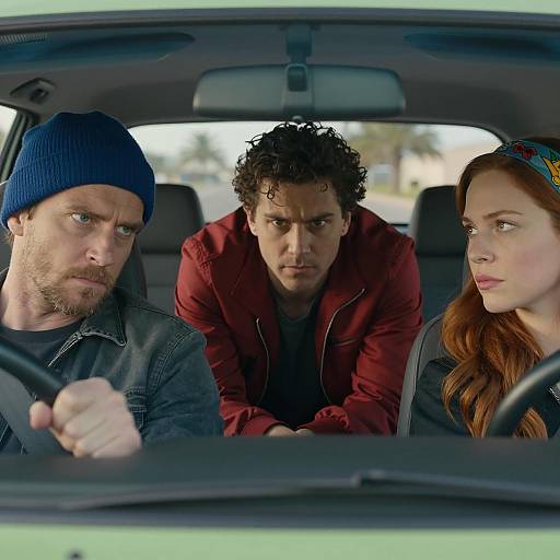 Intense Trio in a Green Car