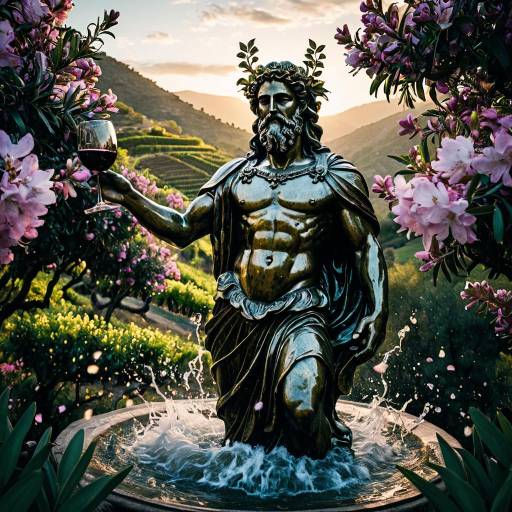 Dionysus Statue with Wine in Blooming Valley