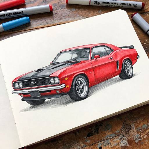 Classic Muscle Car Sketch and Coloring