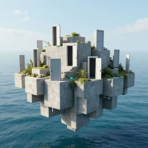 Surreal Cyberpunk Floating Island