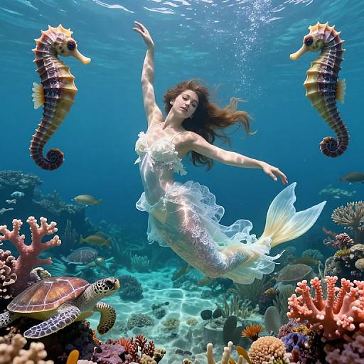 Ethereal Mermaid Dance in Coral Garden