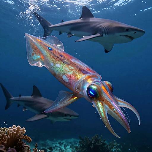 Surreal Squid vs Shark Ocean Clash