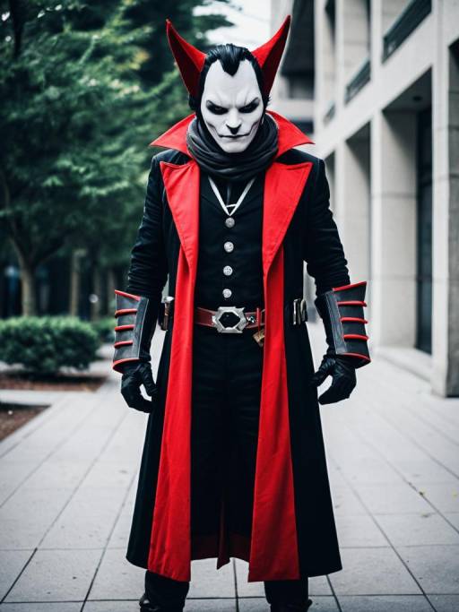 Man in Red and Black Demon Cosplay Costume