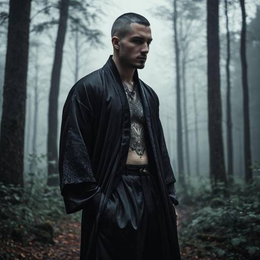 Gothic Forest with Stylish Man in Silk