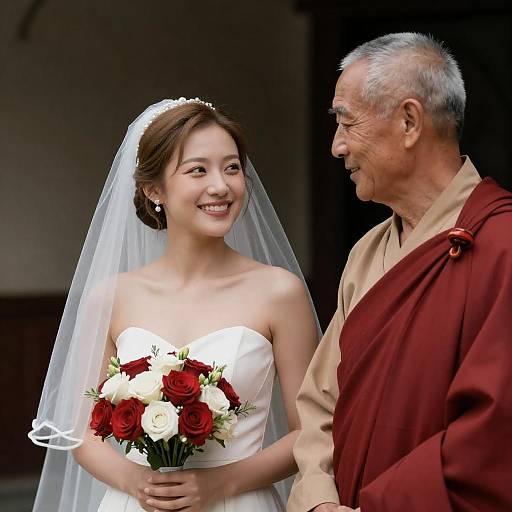 Softly Lit Bride Smiling at Elderly Man