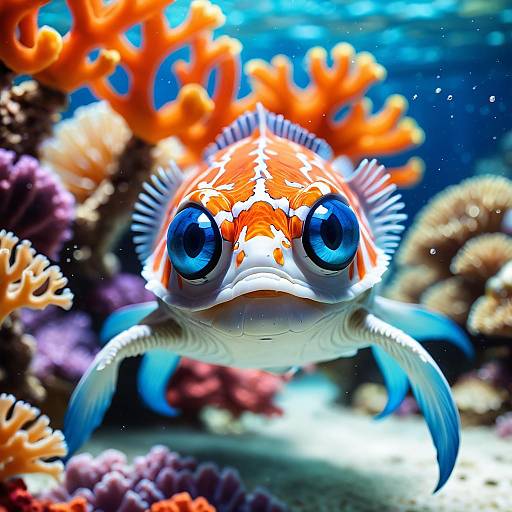 Close-up of Fantasy Fish with Large Blue Eyes and Coral