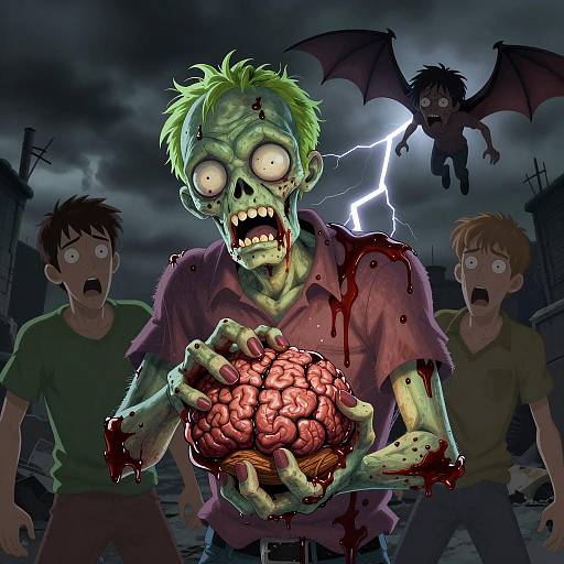 Zombie Encounter in a Stormy Scene