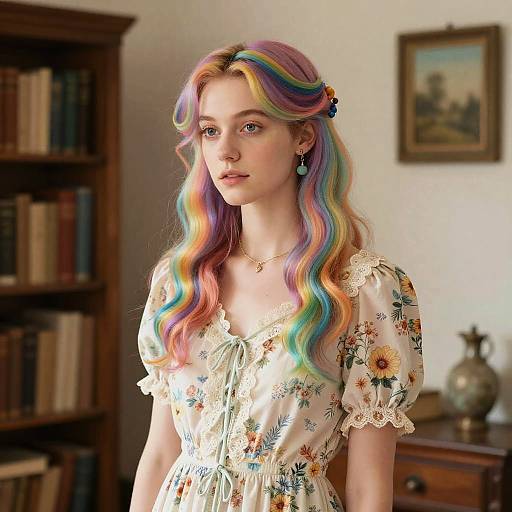 Pastel Rainbow Hair in Countryside Library