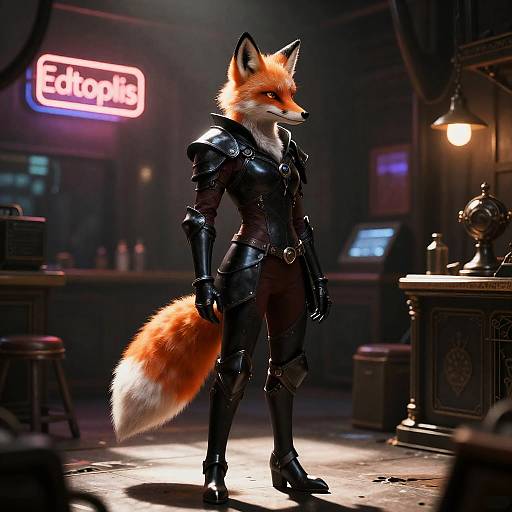 Anthropomorphic Fox in Sleek Black Armor