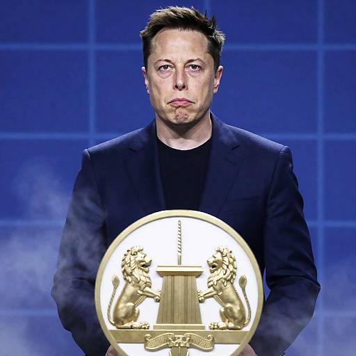 Serious Man in Suit Against Emblematic Background