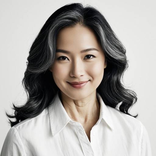 Portrait of Middle-Aged Asian Woman with Wavy Hair