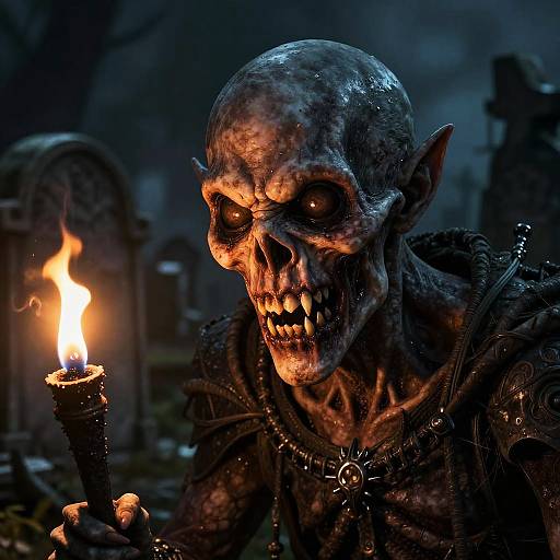 D&D Ghoul in Graveyard with Torchlight