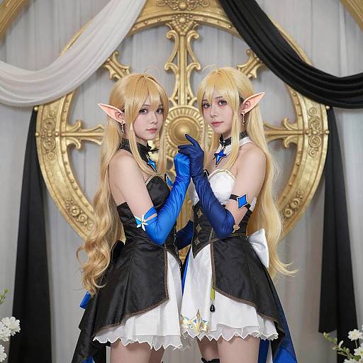 Elven Cosplay Duo with Golden Backdrop