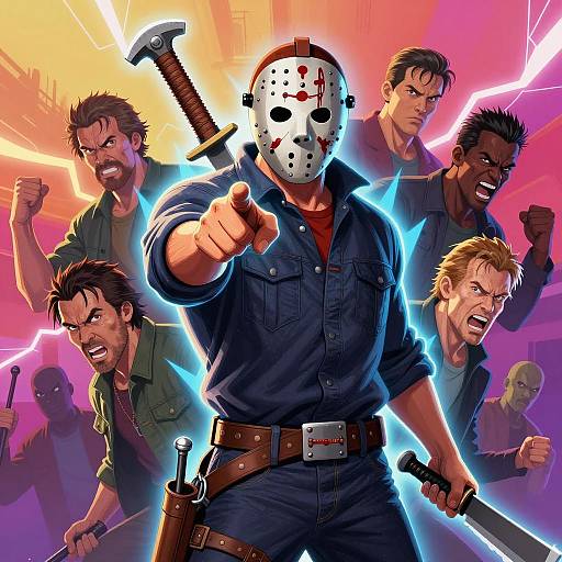 Digital Illustration of Jason Voorhees and Furious Men