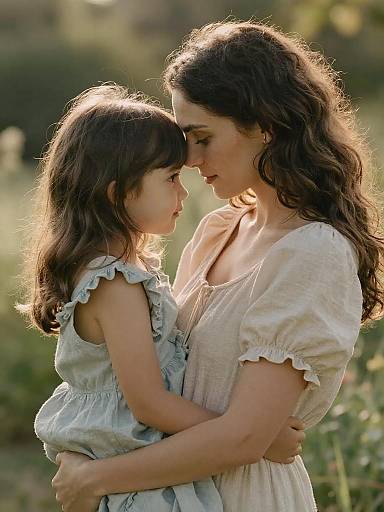 Tender Mother and Daughter Close Embrace