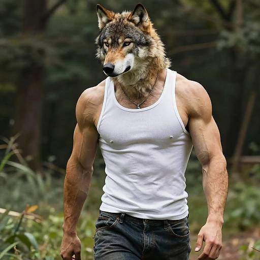 Seductive Photorealistic Anthro Wolf in Park