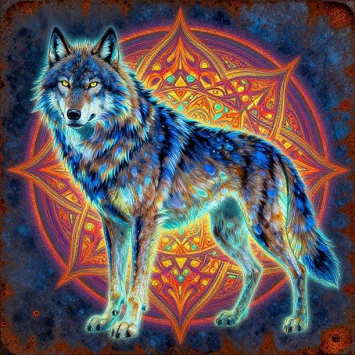 Vibrant Mandala Wolf Painting