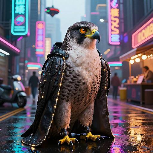 Cyberpunk Falcon in Futuristic City