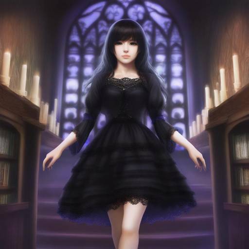 Elegant Gothic Girl in Ancient Library