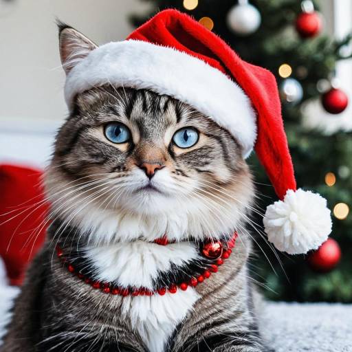Tabby Cat Wearing Santa Hat