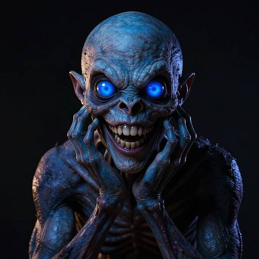 Creepy Blue-Skinned Creature Close-Up