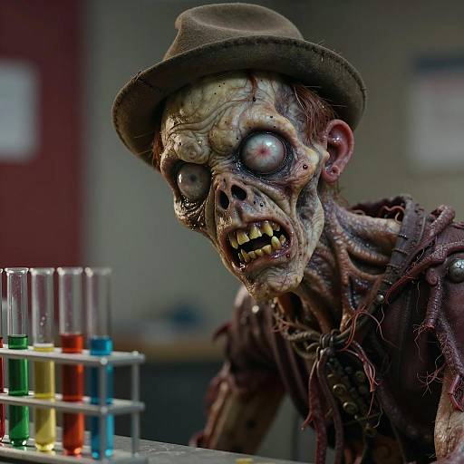Sinister Zombie Creature with Test Tubes