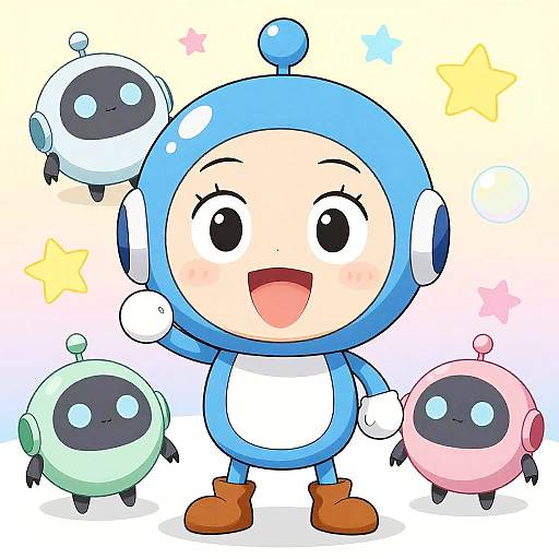 Playful Anime Character with Robots