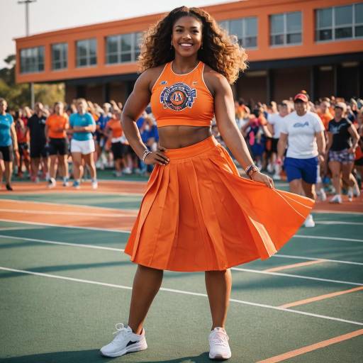 Curvy Cheerleader in Orange Athletic Outfit