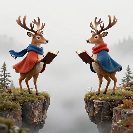 Deer Scholars Bridging Misty Isles