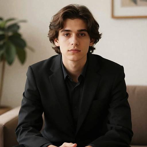 Young Man in Black Suit Portrait