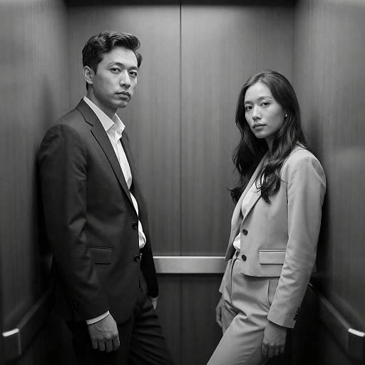 Moody Elevator Encounter in Monochrome