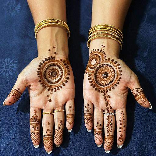 Intricate Henna Hands with Gold Bangles